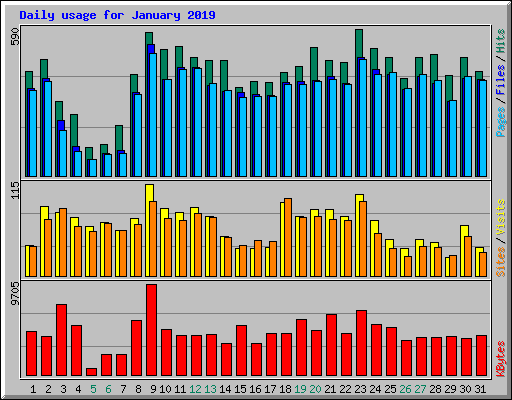 Daily usage for January 2019